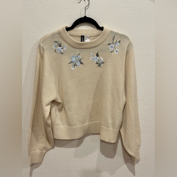 H&M Cream Crew Neck Sweater with Floral Embroidery - Picture 1 of 12